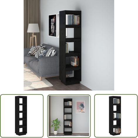 The Living Store Bücherregal/Raumteiler Schwarz 40x35x167 cm Massivholz Kiefer - BucheRegal - Holzmöbel - Massivholzmöbel - Raumteiler - Schwarz (1/5)