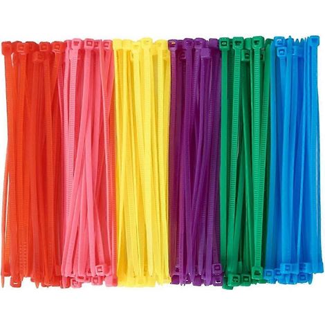 600 attaches de fermeture éclair colorées (100 par couleur) de 10 cm (4 pouces) pour la décoration de guirlandes en filet. (1/4)