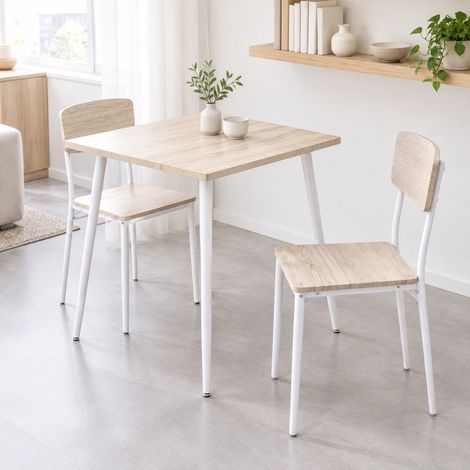 Ensemble table chaises 3 pièces 70 x 70 x 76 cm, MDF et métal, naturel et blanc DESVIAE (1/5)