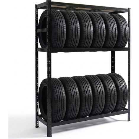 Relaxdays Scaffale per 12 pneumatici, 180x120x40 cm, portata 450 kg, acciaio, montaggio a incastro, nero