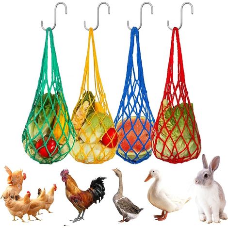 Set di 4 reti per mangime da appendere, accessori per pollaio, mangiatoia automatica per polli, anatre, oche e altri uccelli da esterno.