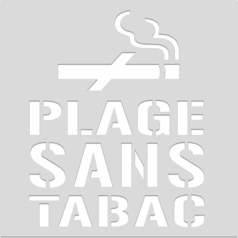 Pochoir de marquage au sol "Plage sans tabac" – Format 1200x1200 – PVC 5 mm – Décret 2025-582 – avec bombe de peinture blanche – usage extérieur (1/2)