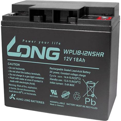 Batteria al piombo Long WPL18-12SHR nera 12 V 5,67 kg