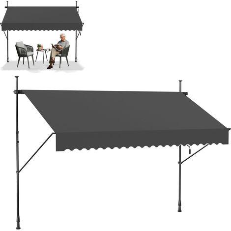 Froadp Klemmmarkise Markise Einziehbar Manuell Sonnenschutz Balkon Ohne Bohren UV-Schutz Wetterfest Höhenverstellbar Gelenkarmmarkise mit Handkurbel für Garten Terrasse (300x120cm, Anthrazit) (1/5)
