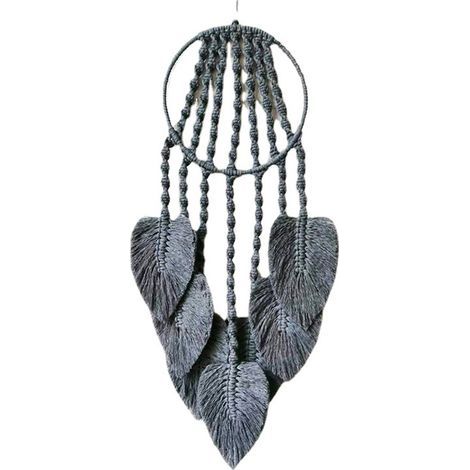 Tapisserie macramé en coton tissé à la main avec pompons, décoration pour chambre à coucher, salon, appartement (gris) (1/3)