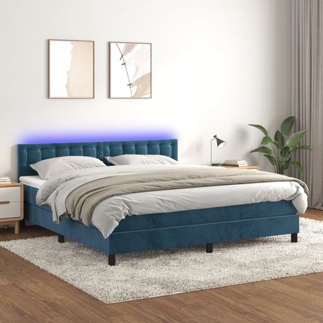 Sommier tapissier,Cadre de Lit adulte + Matelas à ressorts + LED Bleu foncé 160x200 cm Velours -23654 (1/5)