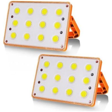 2 Packs 60W Projecteur LED Rechargeable 120 COB 4 Modes Lampe Rechargeable Solaire Projecteur LED Chantier Lampe de Travail étanche Spot Led Rechargeable, Lumière d'Urgence, pour Camping, Bricolage (1/5)