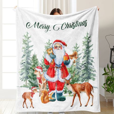 Couverture Flanelle - Imprimé Noël Renne Père Noël - 100 x 75 cm - Pour Bureau Sieste Climatisation - 1 Pièce (1/3)