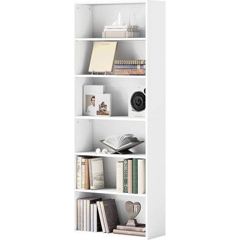 6-stöckiges Bücherregal mit verstellbaren Einlegeböden, Stauraum für Wohnzimmer, Schlafzimmer oder Büro, 60 x 24 x 158,5 cm, weiß
