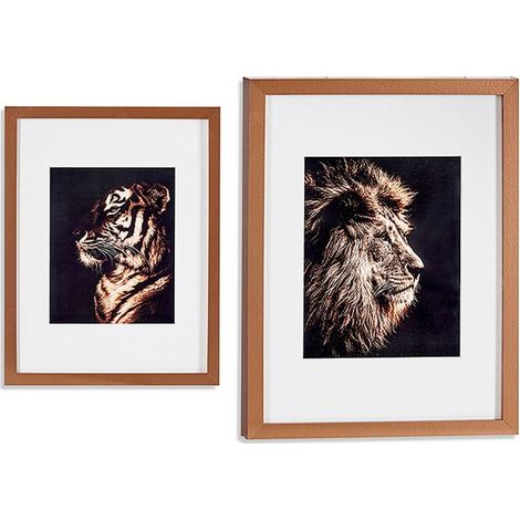 Marco decorativo - Étnico - Tigre y León - Vidrio bronce - 33 x 3 x 43 cm - Para apoyar