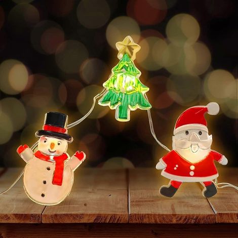 Weihnachtslichtgirlande mit Baum, Weihnachtsmann und Schneemann, 3 m (10 Fuß), 30 LEDs, batteriebetrieben, für den Innenbereich. (1/5)