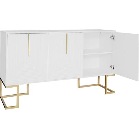 Credenza moderna a 3 ante bianca con ripiani regolabili, maniglie in metallo e base metallica (1/5)