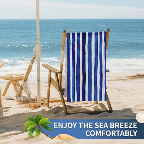 Serviette De Plage - Microfibre - 160 x 80 cm - Anti Sable - Séchage Rapide - Rayures Bleues - 1 Pièce (1/5)