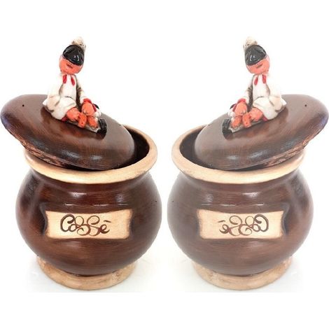 TrAdE Shop Traesio - Contenitore Souvenir Decorazione Casa Pulcinella Caffè Terracotta -