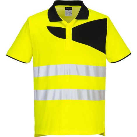 Polo PW2 de alta visibilidad de manga corta - Confort y Estilo - Amarillo Negro - Talla S