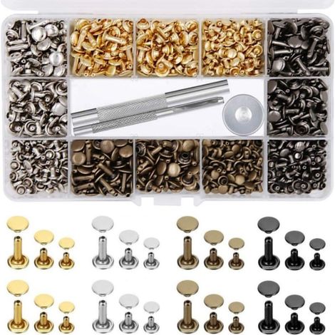480 Ensemble Rivets en Cuir 4 Couleurs Double Cap Rivets pour Cuir 3 Tailles Double Rivet Goujons Tubulaires en Métal pour Bricolage Artisanat en Cuir, Vêtements, Chaussures, Décoration et Réparation (1/5)
