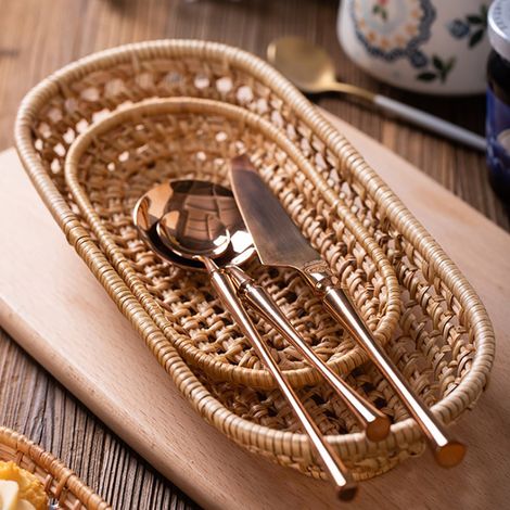 Rattan-Aufbewahrungsbehälter, handgefertigter Obstkorb, Snackkorb für Zuhause, Picknick im Freien (1/5)
