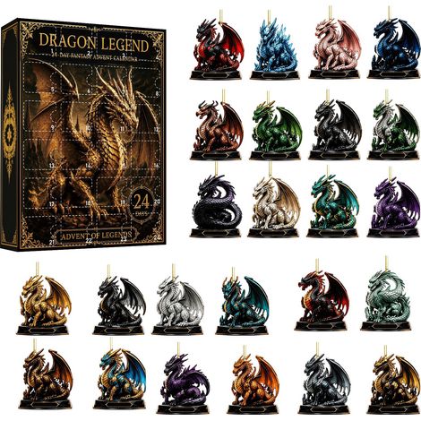 Coffret cadeau calendrier de l'Avent « Dragon magique » avec compte à rebours de Noël, pendentif acrylique double face, type A (1/5)