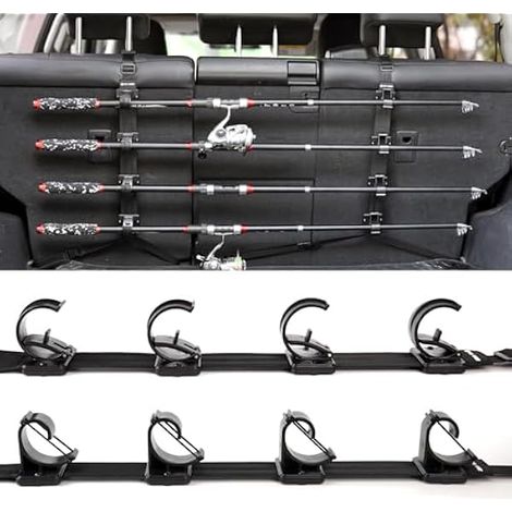Support Pour Canne A Peche - 4 Emplacements - Fixation Par Ceinture De Securite - Pour Siege Avant Ou Arriere De Voiture SUV Camion - Noir (1/5)