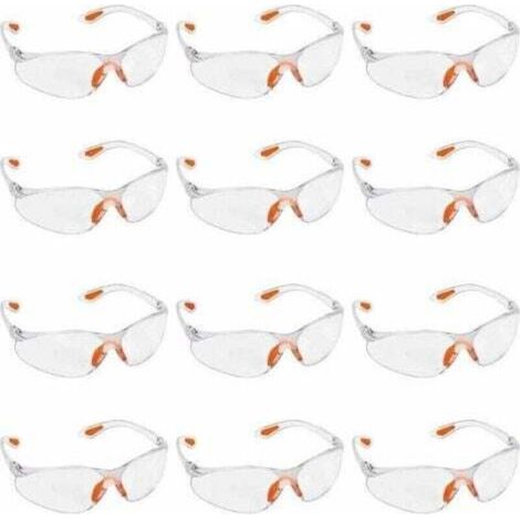 Lunettes de sécurité transparentes – Lot de 12 unités avec verres en plastique anti-buée, pont nasal et embouts caoutchouc pour confort optimal (1/5)