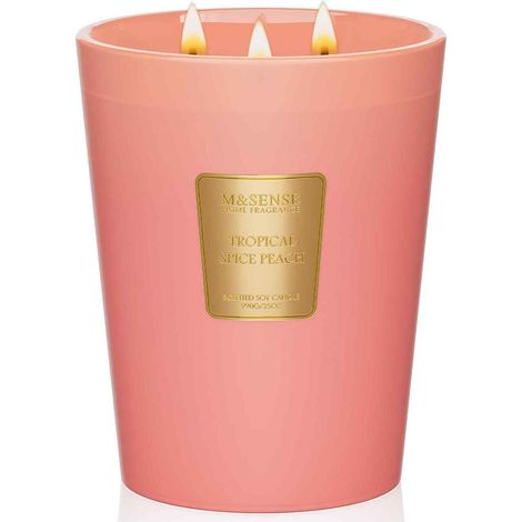 Bougie parfumée 3 mèches Pêche Épicée Tropicale 990g 150h cire soja et palme (1/5)