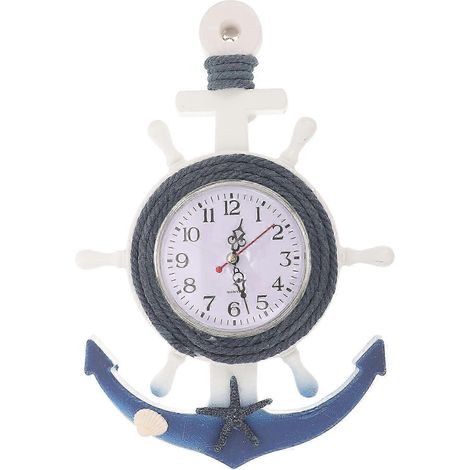 Horloge murale en forme d'ancre de bateau, style méditerranéen, décoration murale pour la maison (style étoile) (1/5)