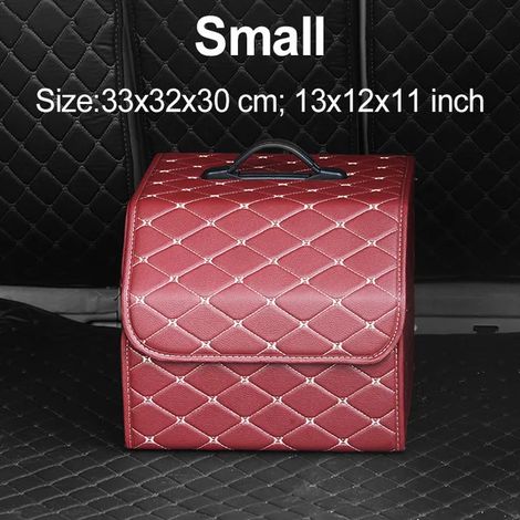 Boîte de rangement en cuir (rouge bordeaux, taille S) - Organisateur de coffre pliable pour voiture et SUV - Boîte de rangement pratique (1/5)