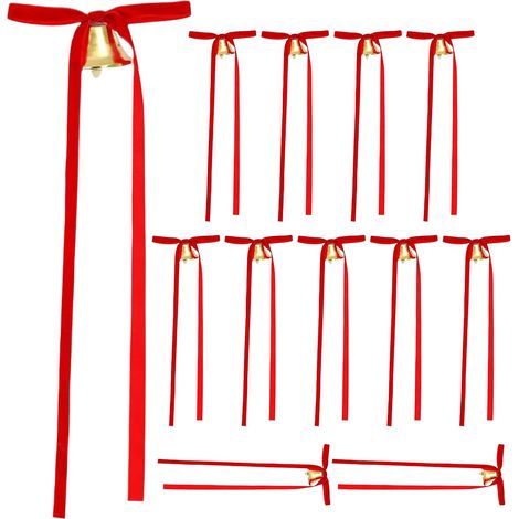 Guirlande De Noël avec Nœuds Et Cloches  Décorations De Noël avec Cloche,Guirlande en Velours avec Nœuds Rouges  pour Manteau Cheminée Arbre Escalier Intérieur Extérieur Maison Fêtes (1/5)
