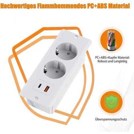 Enchufe empotrado - 2 puertos USB-A - 1 puerto USB-C - 2 tomas de corriente - Blanco (1/4)