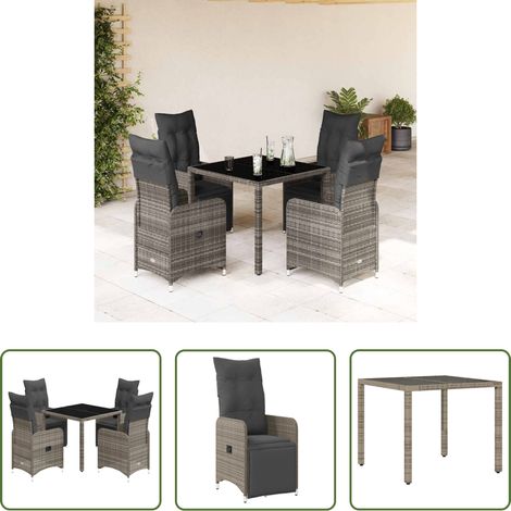 Gartentisch -  5-tlg. Garten-Bistro-Set mit Kissen Grau Poly Rattan (1/5)