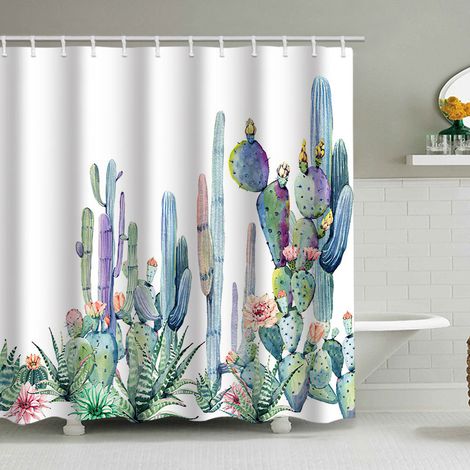 150 x 180 cm Duschvorhang mit Kaktusmotiv, Wüsten- und Sukkulenten-Grünpflanzen-Design, wasserdichter Stoff mit 12 Haken