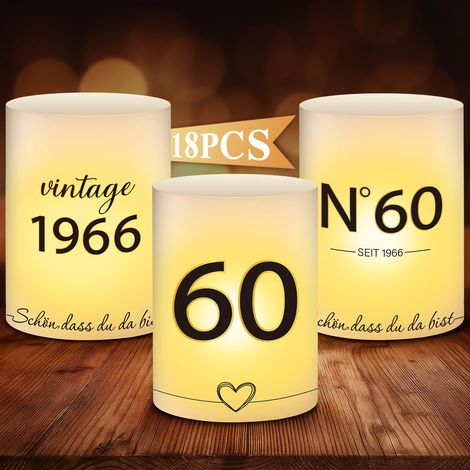 Lot de 18 photophores décoratifs de table pour 60e anniversaire - Décoration de table rétro pour hommes et femmes - Décoration de table pour bougies chauffe-plat et bougies (1/5)