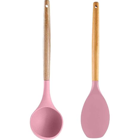Ustensiles De Cuisine En Silicone - Poignées En Bois Résistantes À La Chaleur - Pour Casseroles Antiadhésives - Lot De 2 Pièces (1/5)
