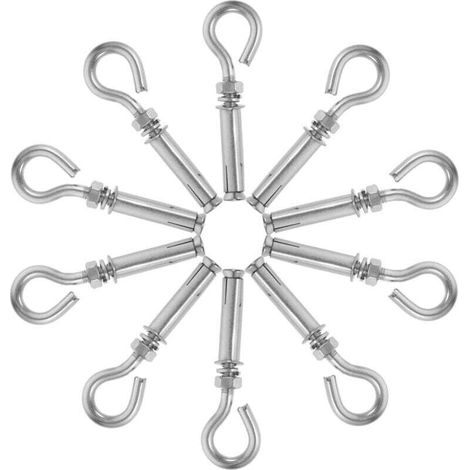 10 pièces Boulons Expansion Acier Inoxydable Crochet à Œil Résistant pour Ancrage Mur Béton Usage Industriel et Domestique
