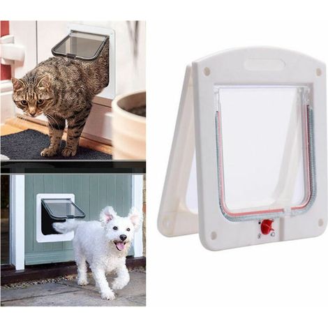 Chatière pour Chat, Chatière Verrouillable à 4 Voies pour Chat, Petit Chien, Facile à Installer et à Utiliser(M,Blanc) (1/5)
