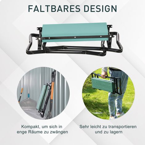 Tabouret de jardin pliable Outsunny avec rangements, coussin de genoux rembourré, charge max 150 kg, banc 2-en-1 pour s’agenouiller et s’asseoir, 58x28x49 cm, vert foncé