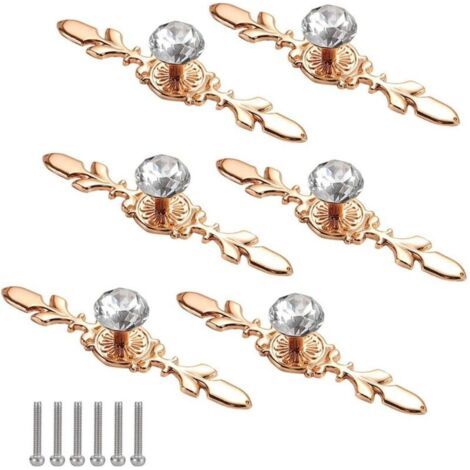 Bouton de Porte Diamant 6 Pièces Boutons de Porte en Cristal Doré Bouton de Meuble Poignee de Meuble Diamant Boutons en Cristal de Diamant pour Déco (1/5)