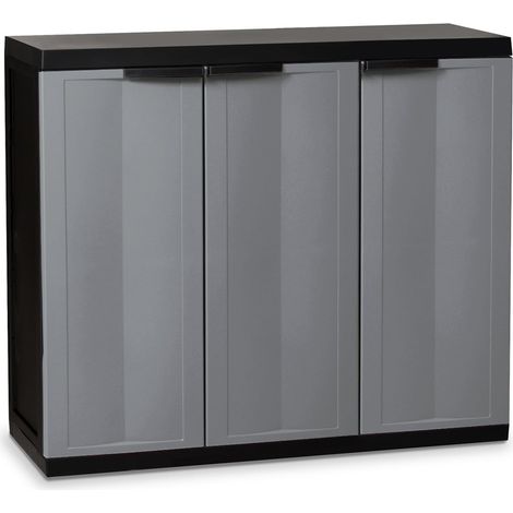 Toomax Armadio Trend Midi Basso 3 ante nero/grigio basalto con ripiano regolabile, 97x37x85h cm in plastica riciclata, resistente ai raggi UV, con predisposizione per lucchetto, ideale per esterni