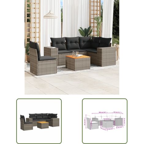 The Living Store 6-tlg. Garten-Sofagarnitur mit Kissen Grau Poly Rattan - Gartenmöbel - Esstischset - Outdoor Möbel - Lounge Set - Rattan Gartenmöbel