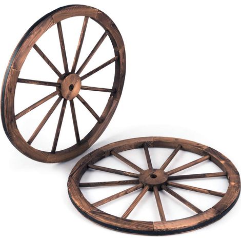 Set di 2 Ruote Decorative in Legno Vintage da Giardino, Carrello Ruota Decorazione del Giardino e Parete, 76 x 76 x 3,5 cm Legno di Abete