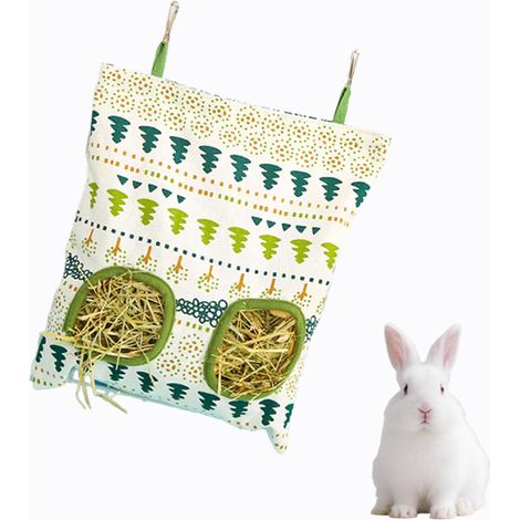 Hanging Hay Bag for Small Animals, Hay Feeder and Hay Maker for Rabbit, Guinea Pig and Chinchilla, Canvas Food Bag with 2 Holes, Practical Food Station for Rodents (1/5)