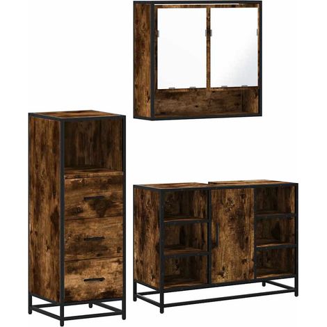 Maison Exclusive - 3-tlg. Badmöbel-Set Räuchereiche Holzwerkstoff