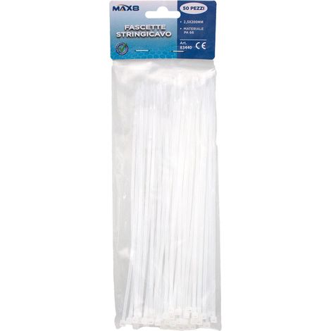 50 Pezzi Fascette Stringicavo Bianco 2,5 X 200 MM (1/3)