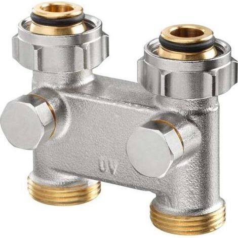 Oventrop Umlenkstück mit Absperrung G 3/4 ÜM x G 3/4 AG, Messing, vernickelt, Durchgangsform, 50 mm 1016362