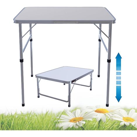 Table de pique-nique pliable robuste de 75 cm x 55 cm x 33/70 cm - Table de pique-nique pliable et robuste avec 2 hauteurs réglables - Pour intérieur et extérieur - Table de jardin portable pour le ca