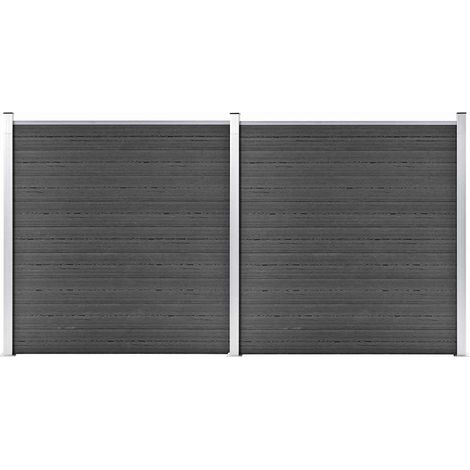 Ensemble de panneau de clôture WPC 353x186 cm Noir (1/5)