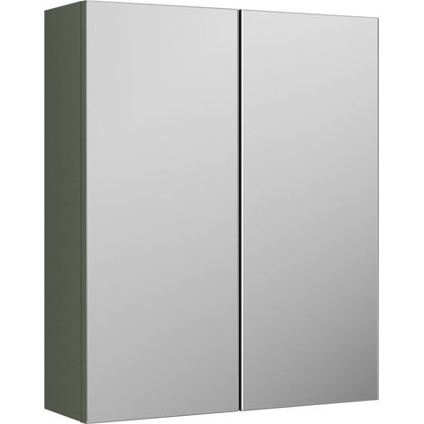 Balterley Bramshall Contemporary Bathroom Wall Hung 2 Door Mirror Cabinet, Satin Green, 600mm