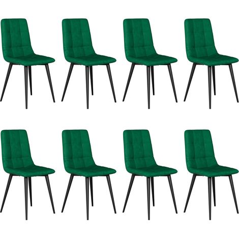 Velvet Dining Chairs Set of 8 Modern Upholstered kitchen Chairs Dining Room Chair Max.180kg Metal Legs Padded Seat Backrest for Living Room Bedroom Green