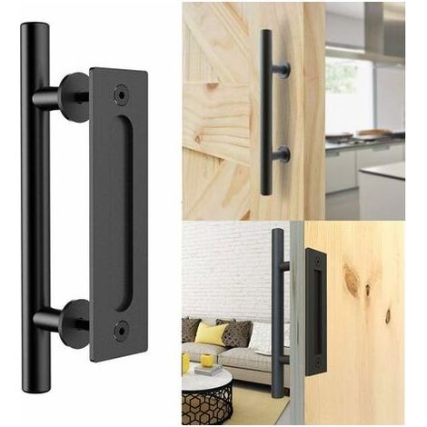 Tigrezy Rétro Poignée de Porte Coulissante Noir Aluminium Tirer et Rincer la Sets de poignées pour Porte Coulissante en Bois