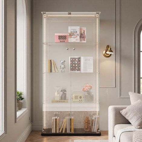 Vitrinenmöbel - Schwarze Kollektion - Multicolor LED - Einscheiben-Sicherheitsglas - 4 Ebenen für Schmuck
